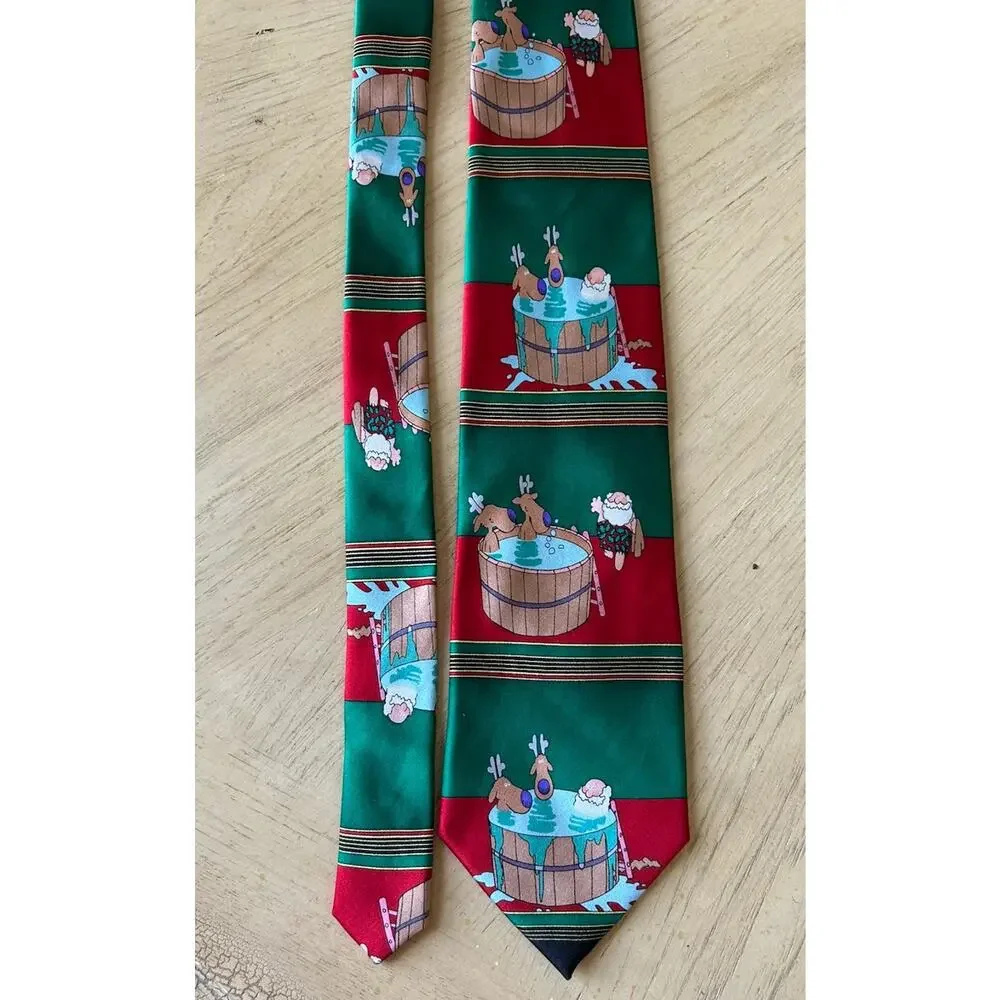 VTG Holiday Christmas Silk Ties Santa Snowmen Ornaments Red Green Necktie Lot 3